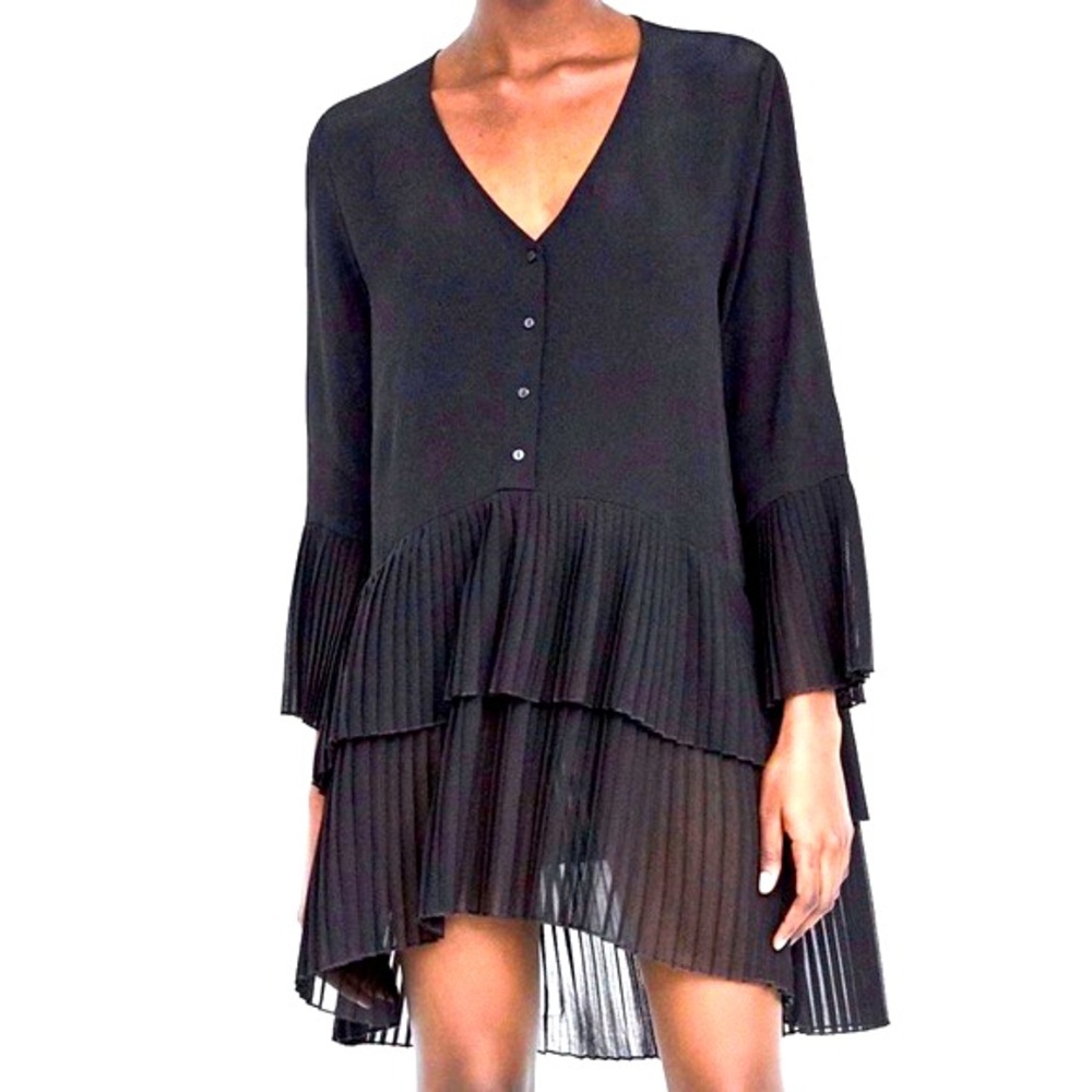 Zara Pleated Dress Tunic Black Small